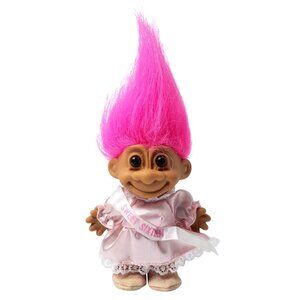 Vtg Russ Sweet Sixteen Troll Doll Pink Hair Birthday 16 Satin Dress & Sash 4.5"